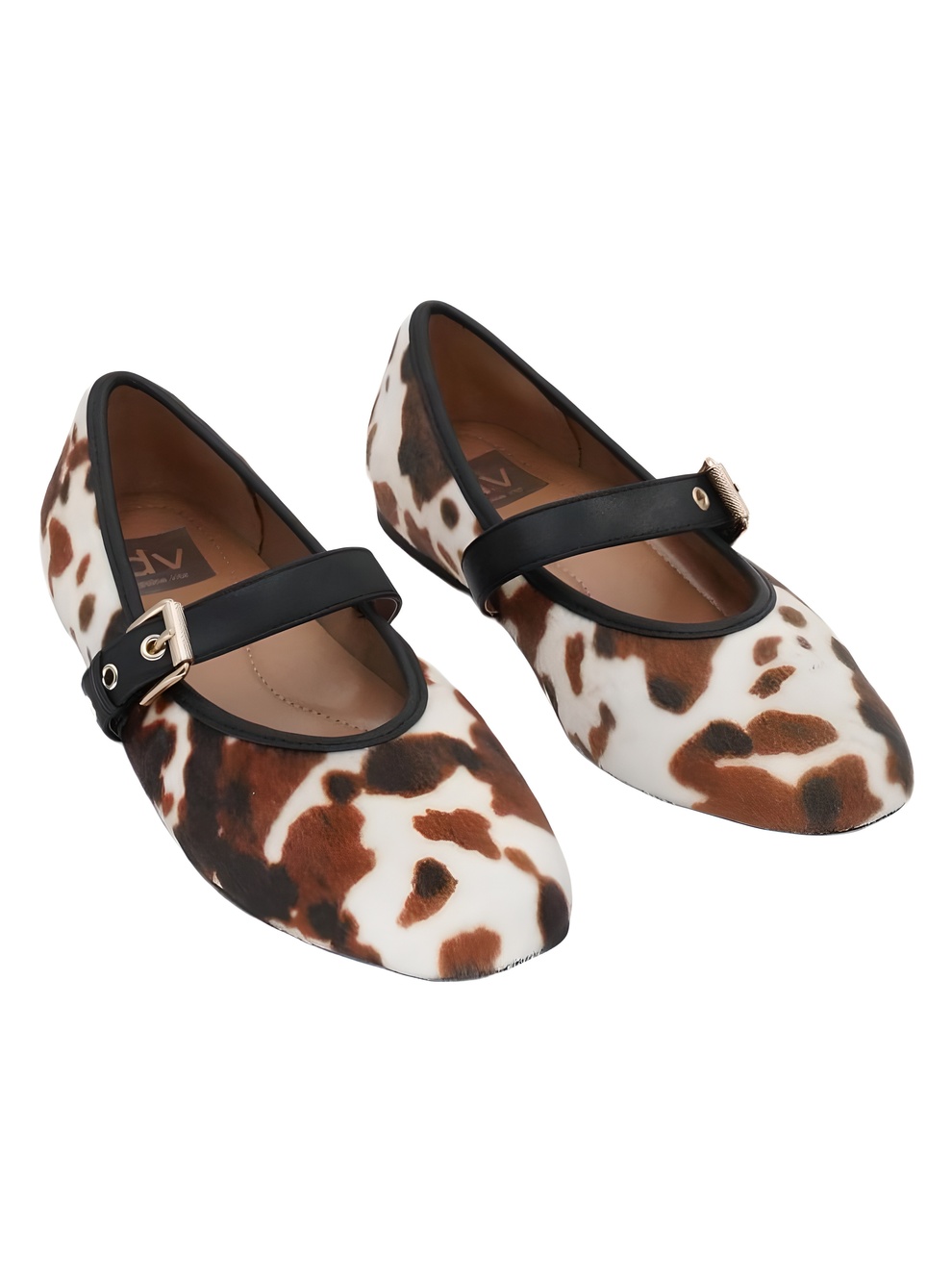 DV Dolce Vita Mulaney Cow Print Faux Fur Buckle Flats Size 8